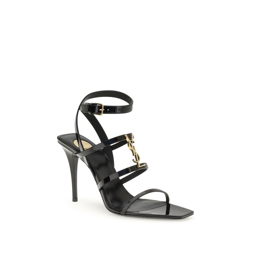 Saint Laurent Black Calf Leather Bos Taurus Stiletto Sandals