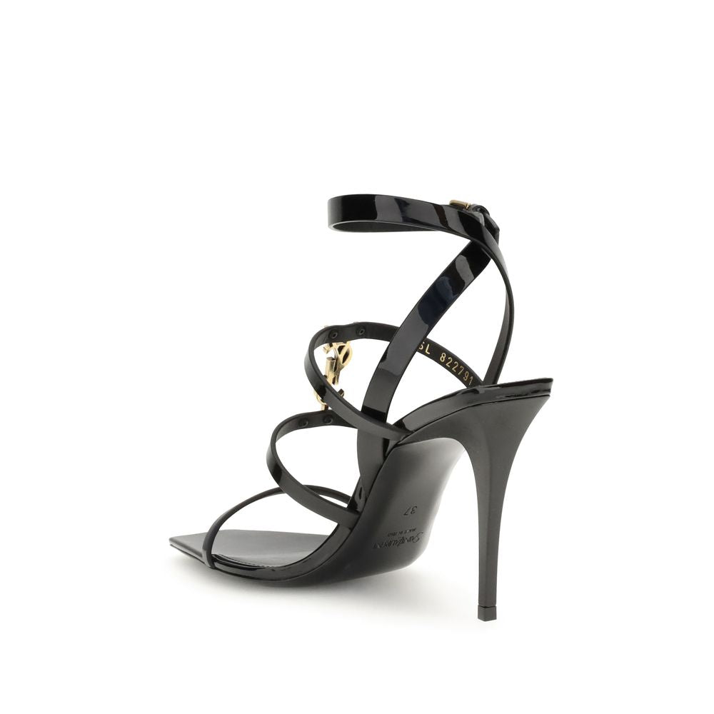 Saint Laurent Black Calf Leather Bos Taurus Stiletto Sandals