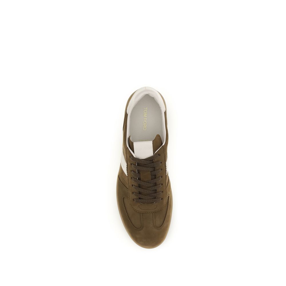 Tom Ford Brown Calf Leather Bos Taurus Low-Top Sneakers