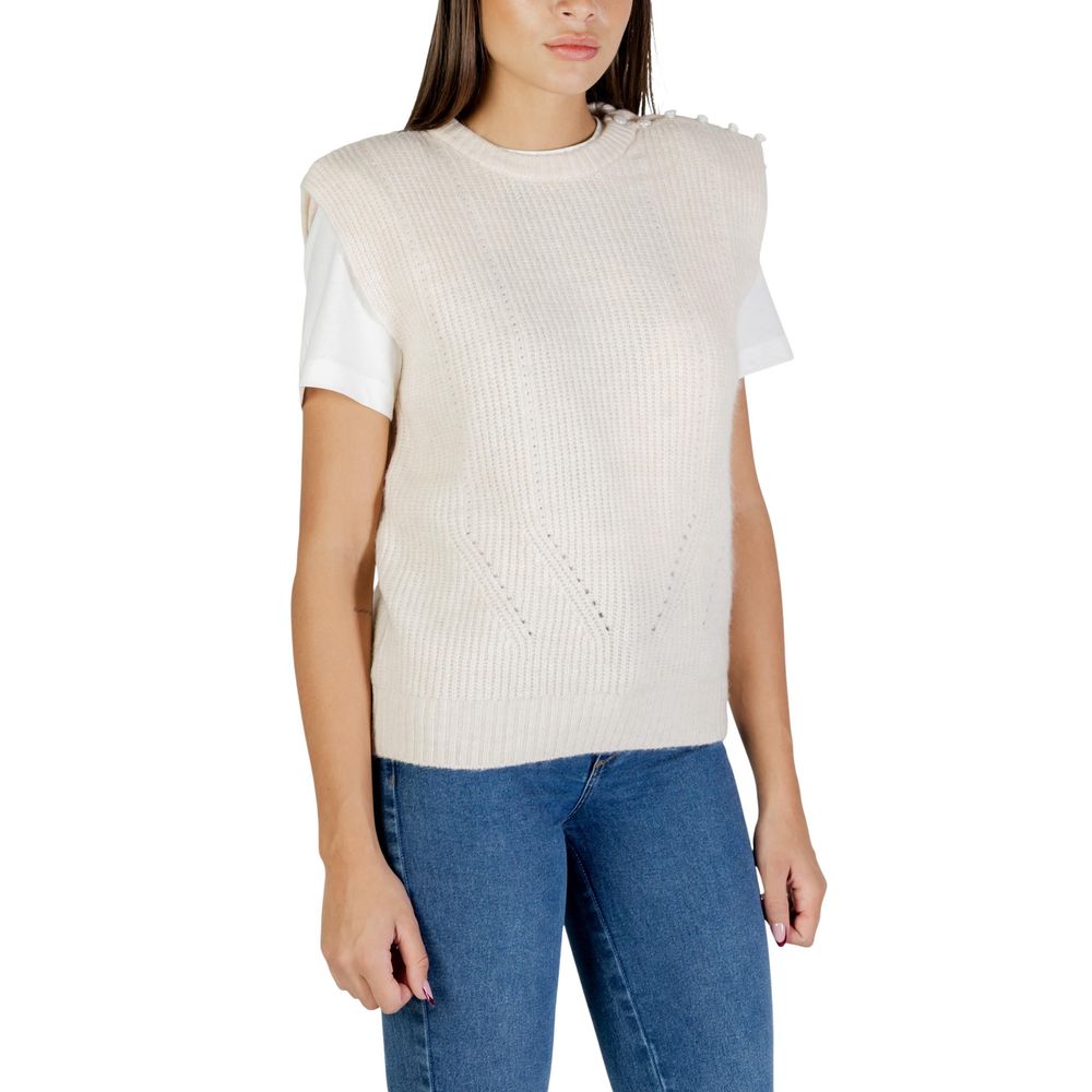 ICHI Cream Sleeveless Polyester Sweater