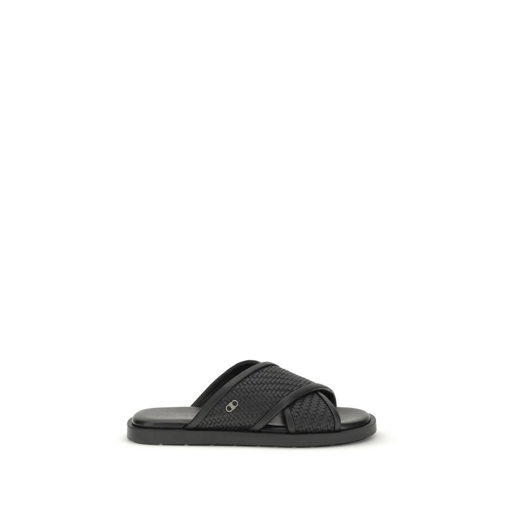Ferragamo Schwarze Bos Taurus Kalbsleder flache Sandalen