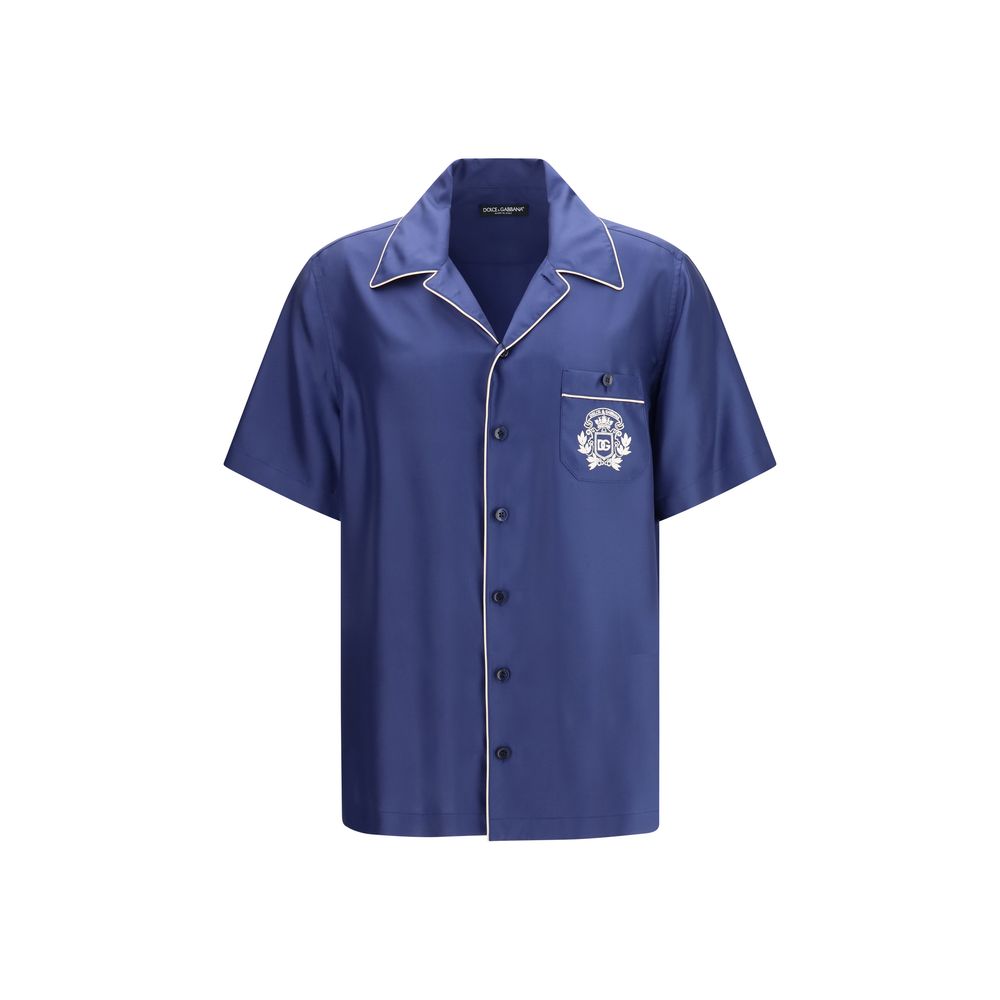 Dolce & Gabbana Blue Short-Sleeved Silk Shirt