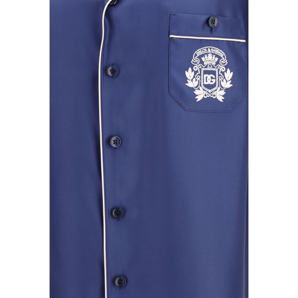 Dolce & Gabbana Blaues Seidenhemd mit kurzen Ärmeln