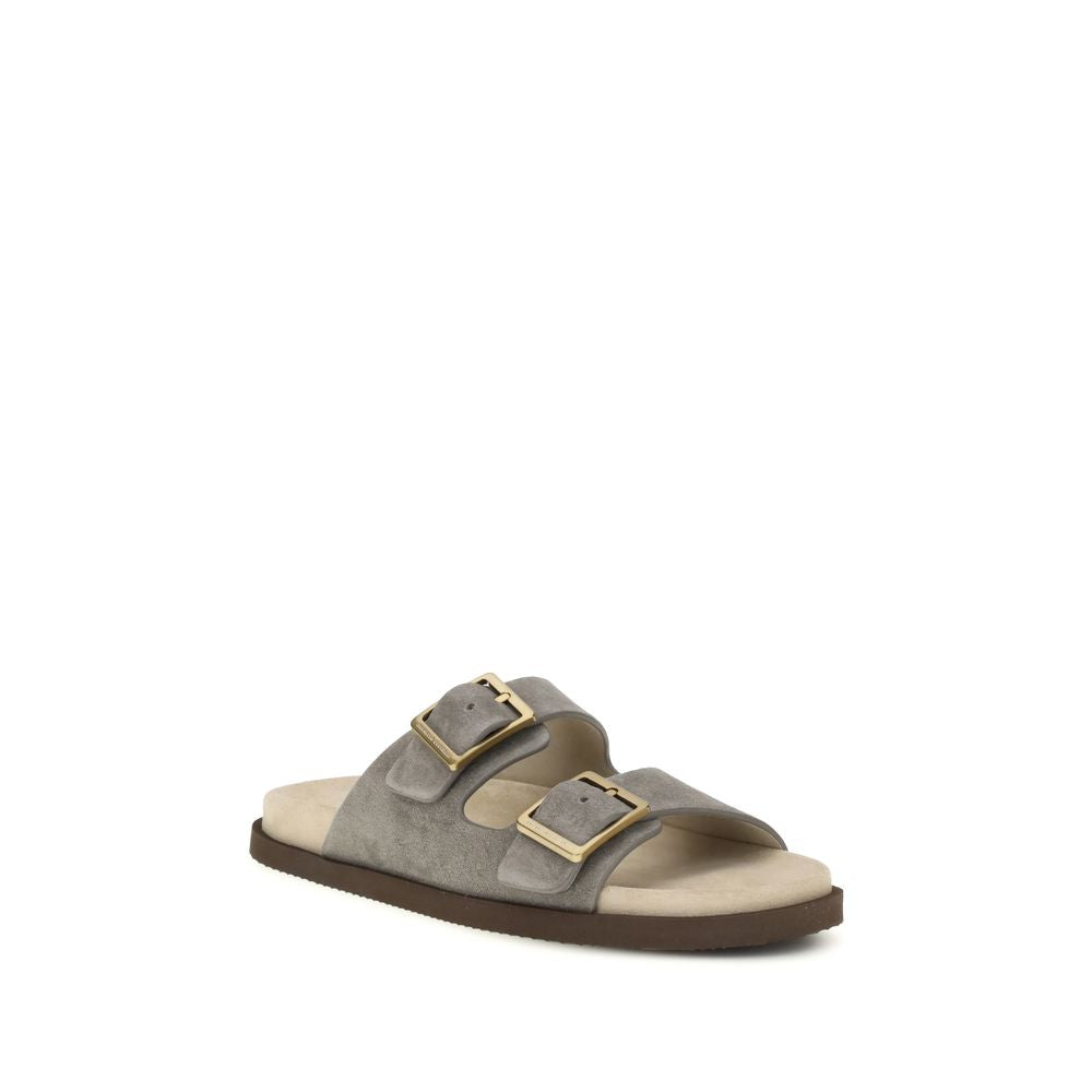 Brunello Cucinelli Graue Bos Taurus Kalbsleder-Sandalen
