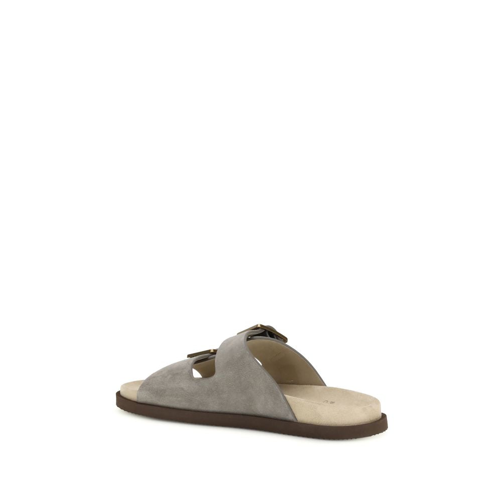 Brunello Cucinelli Graue Bos Taurus Kalbsleder-Sandalen