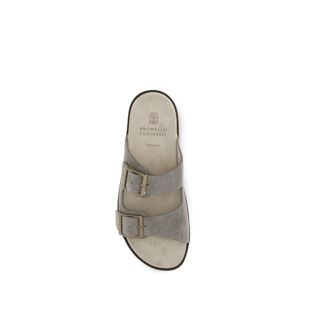 Brunello Cucinelli Graue Bos Taurus Kalbsleder-Sandalen