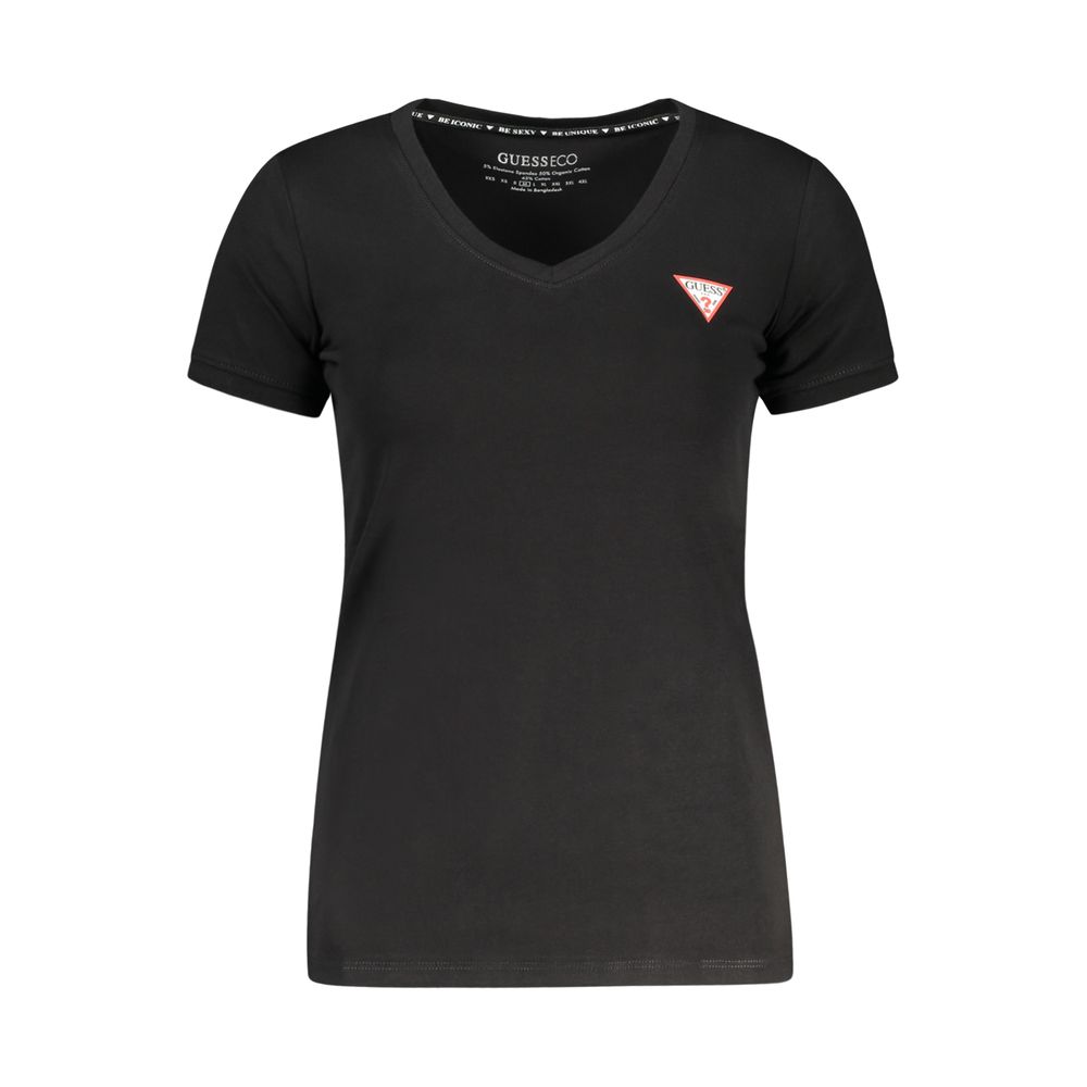 Guess Jeans Schwarzes Baumwoll-T-Shirt für Damen