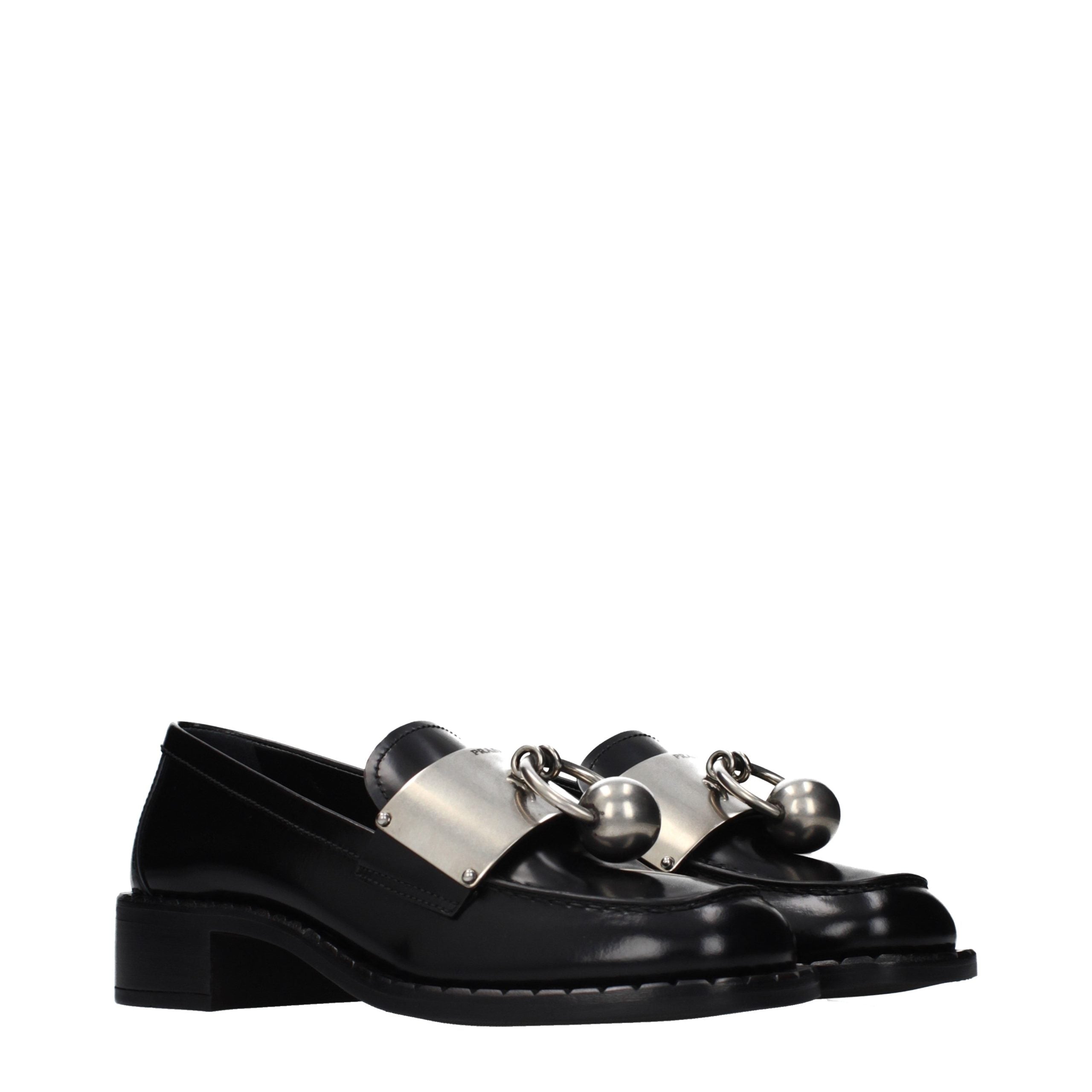 Prada Schwarze Leder Loafer zum Hineinschlüpfen
