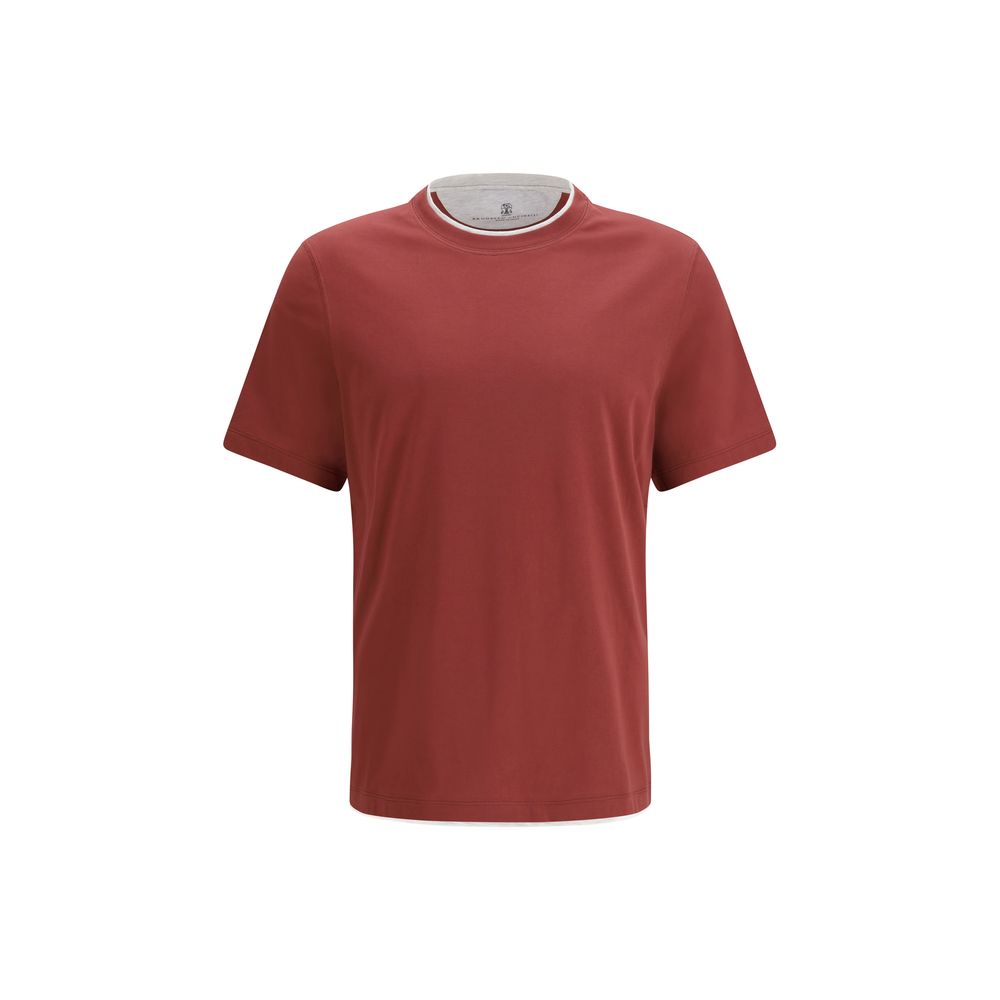 Brunello Cucinelli Bordeaux Baumwoll-T-Shirt