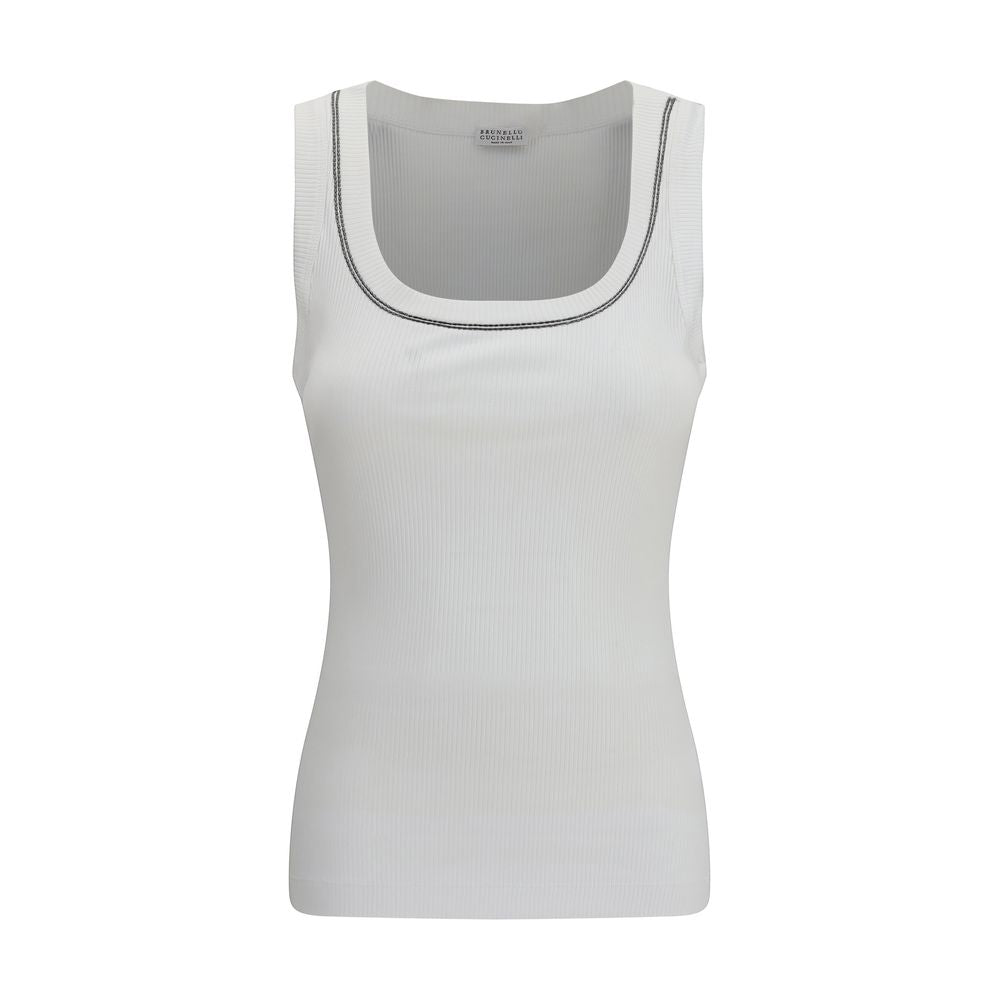Brunello Cucinelli Weißes ärmelloses Baumwoll-T-Shirt
