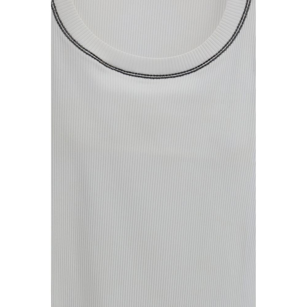 Brunello Cucinelli Weißes ärmelloses Baumwoll-T-Shirt