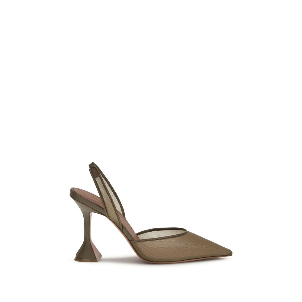 Amina Muaddi Braune Plateau-Pumps aus Stoff