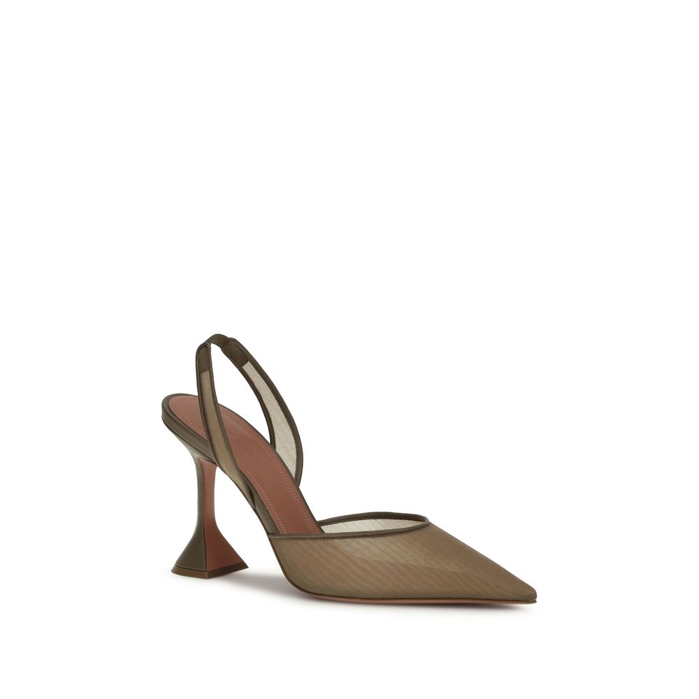 Amina Muaddi Braune Plateau-Pumps aus Stoff