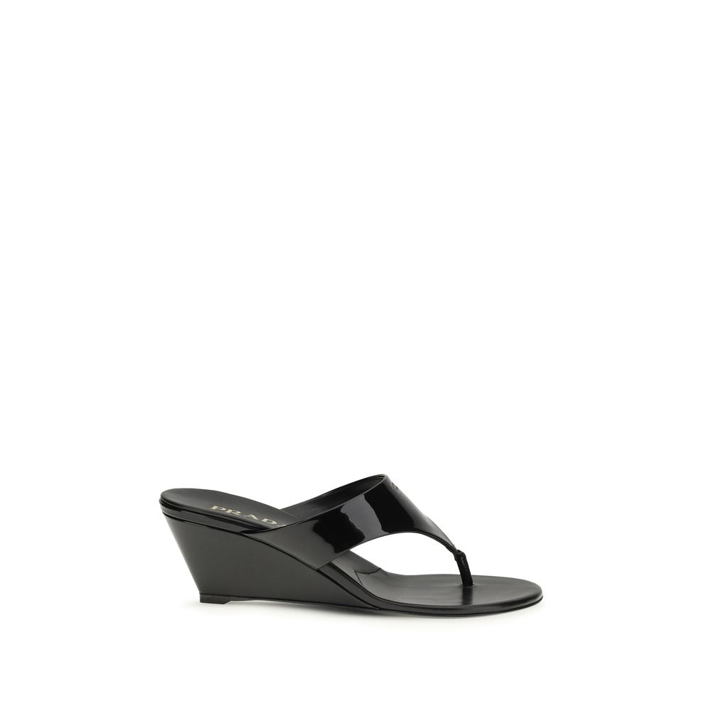 Prada Black Calfskin Wedge Sandals Bos Taurus