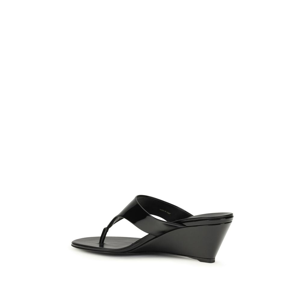 Prada Black Calfskin Wedge Sandals Bos Taurus