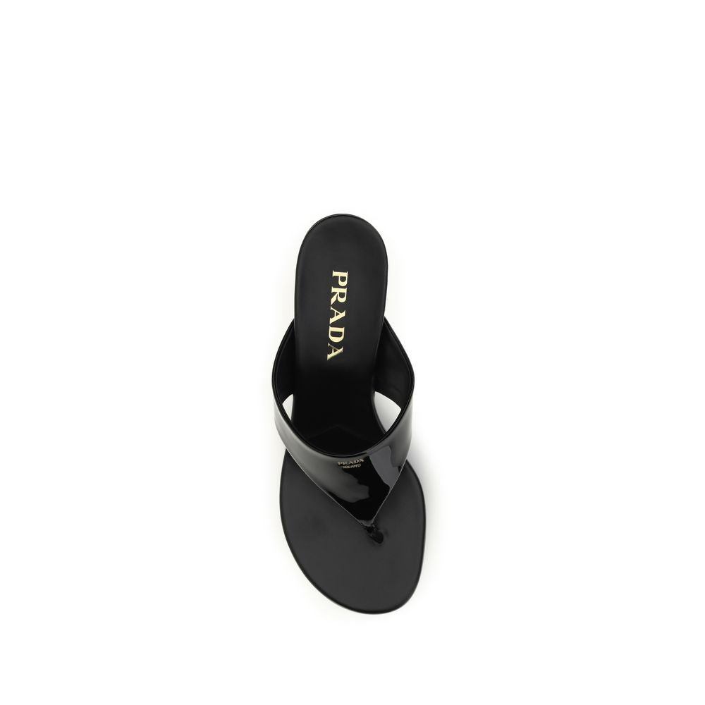 Prada Black Calfskin Wedge Sandals Bos Taurus