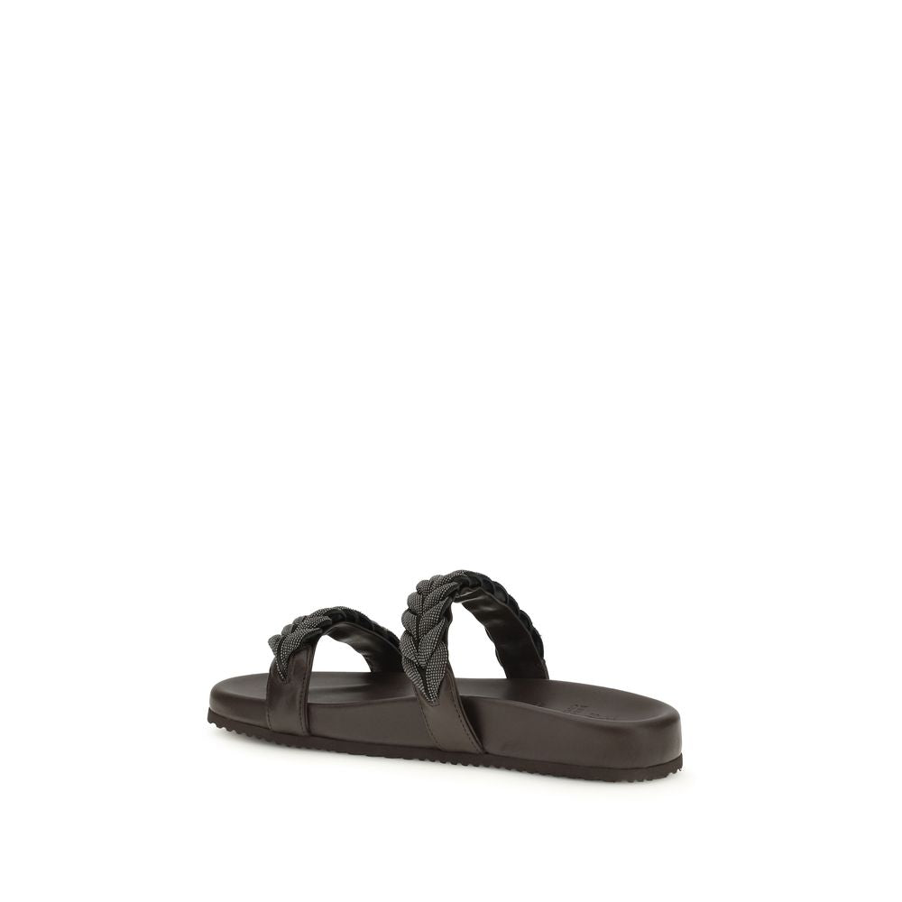 Brunello Cucinelli Brown Calfskin Sandals Bos Taurus