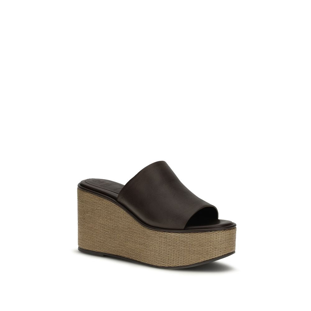 Brunello Cucinelli Braune Bos Taurus Kalbsleder Plateau-Sandalen