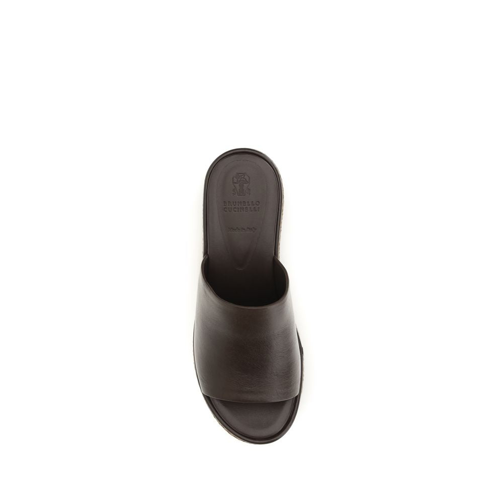 Brunello Cucinelli Braune Bos Taurus Kalbsleder Plateau-Sandalen
