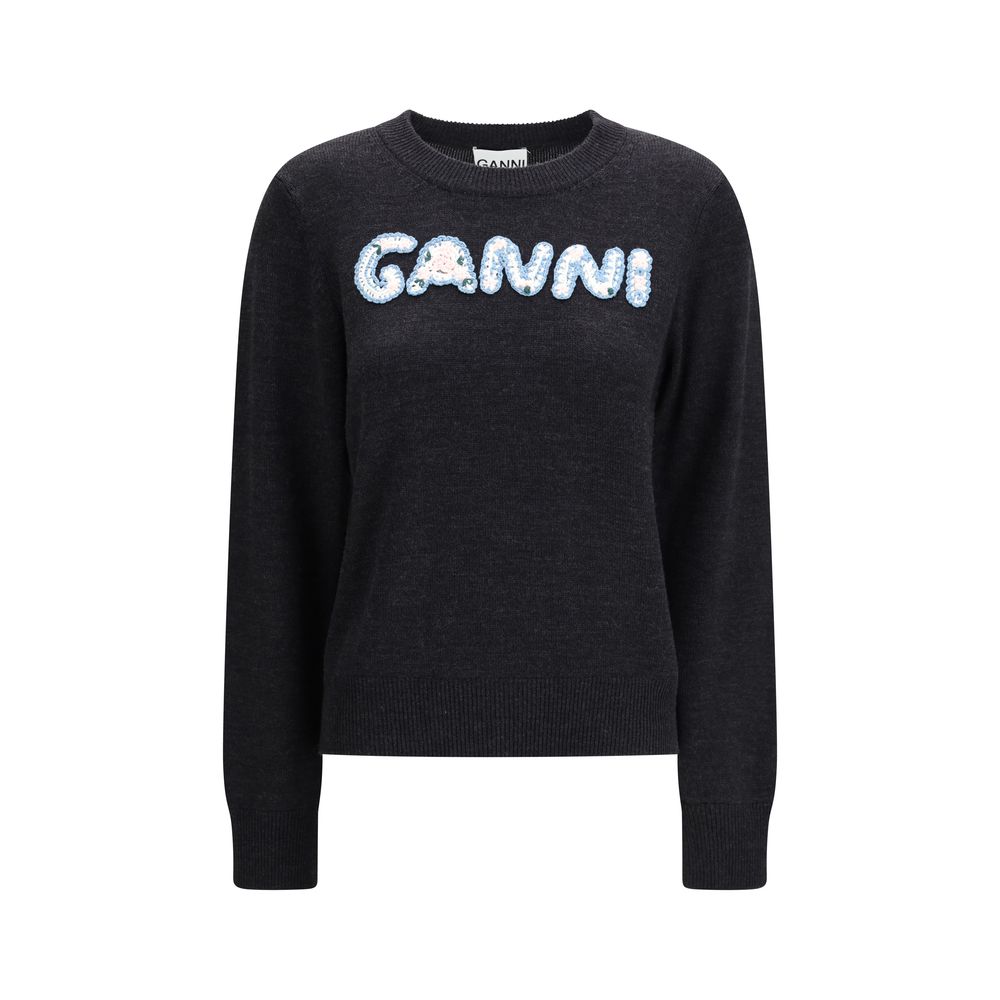 Ganni Grauer Pullover aus Merinowolle