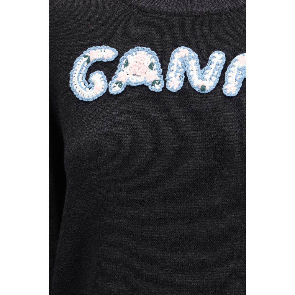Ganni Grauer Pullover aus Merinowolle