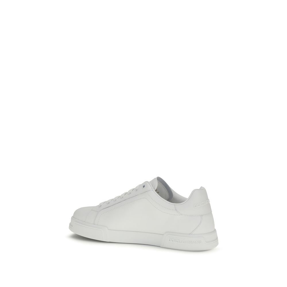 Dolce & Gabbana Weiße Low-Top-Sneaker aus Kalbsleder Bos Taurus