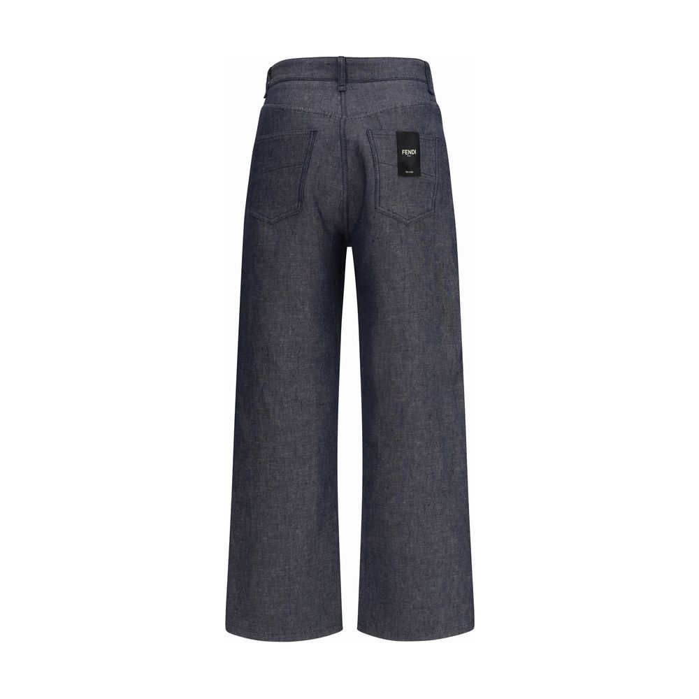 Fendi Blaue Jeans aus Leinen im Relaxed Fit