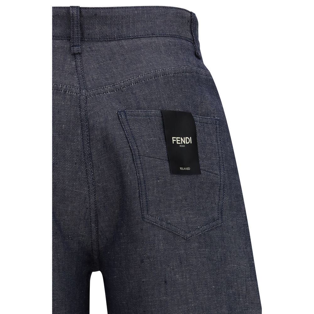 Fendi Blaue Jeans aus Leinen im Relaxed Fit