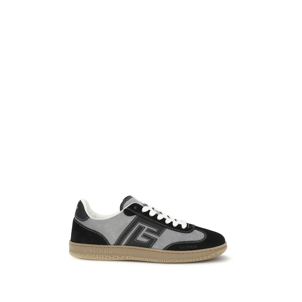 Balmain Gray Calf Leather Bos Taurus Low-Top Sneakers