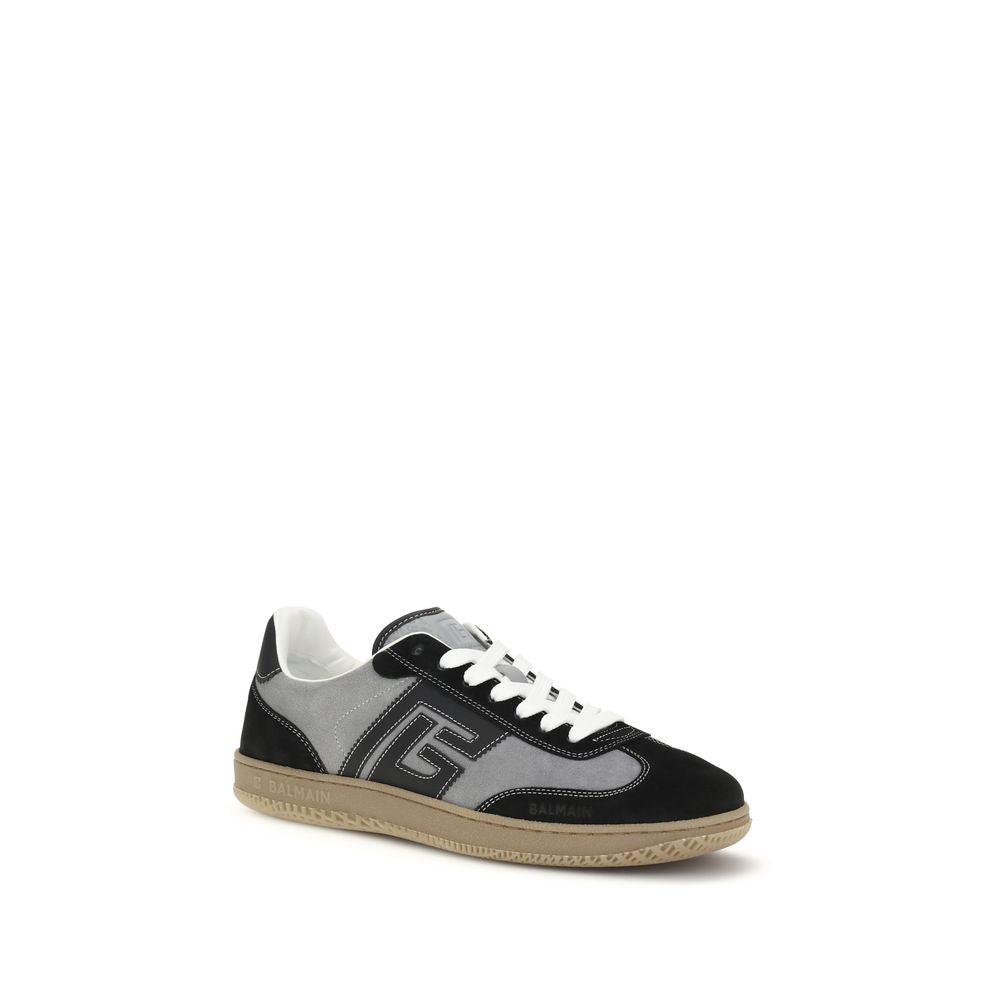 Balmain Gray Calf Leather Bos Taurus Low-Top Sneakers