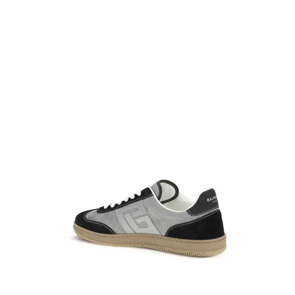 Balmain Gray Calf Leather Bos Taurus Low-Top Sneakers