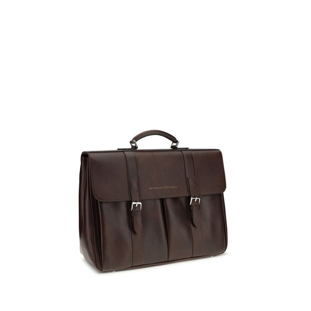 Brunello Cucinelli Bordeaux Calf Leather Bos Taurus Handtasche