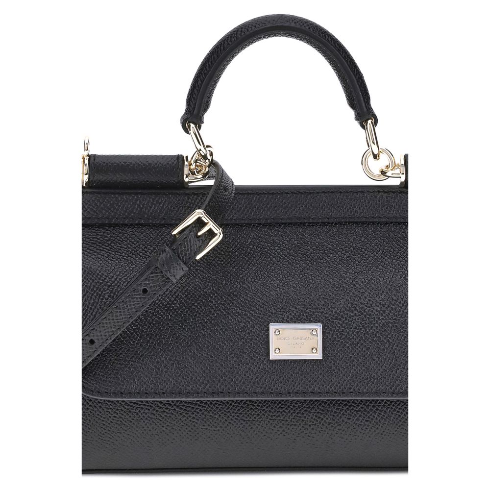 Dolce & Gabbana Schwarze Bos Taurus Kalbsleder Schultertasche