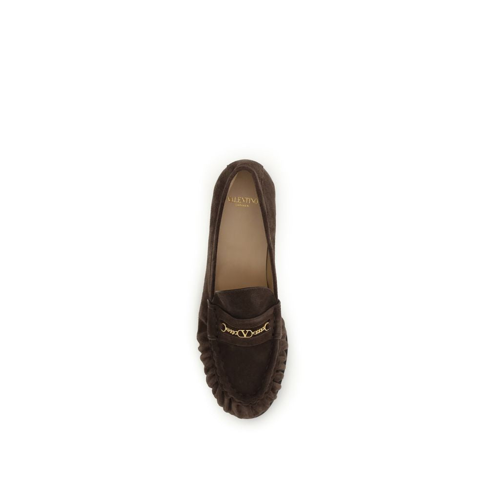 Valentino Garavani Brown Calf Leather Bos Taurus Slipper Loafers