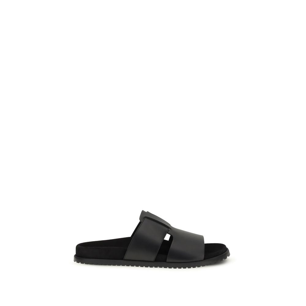 Dolce & Gabbana Black Bos Taurus Calfskin Flat Sandals