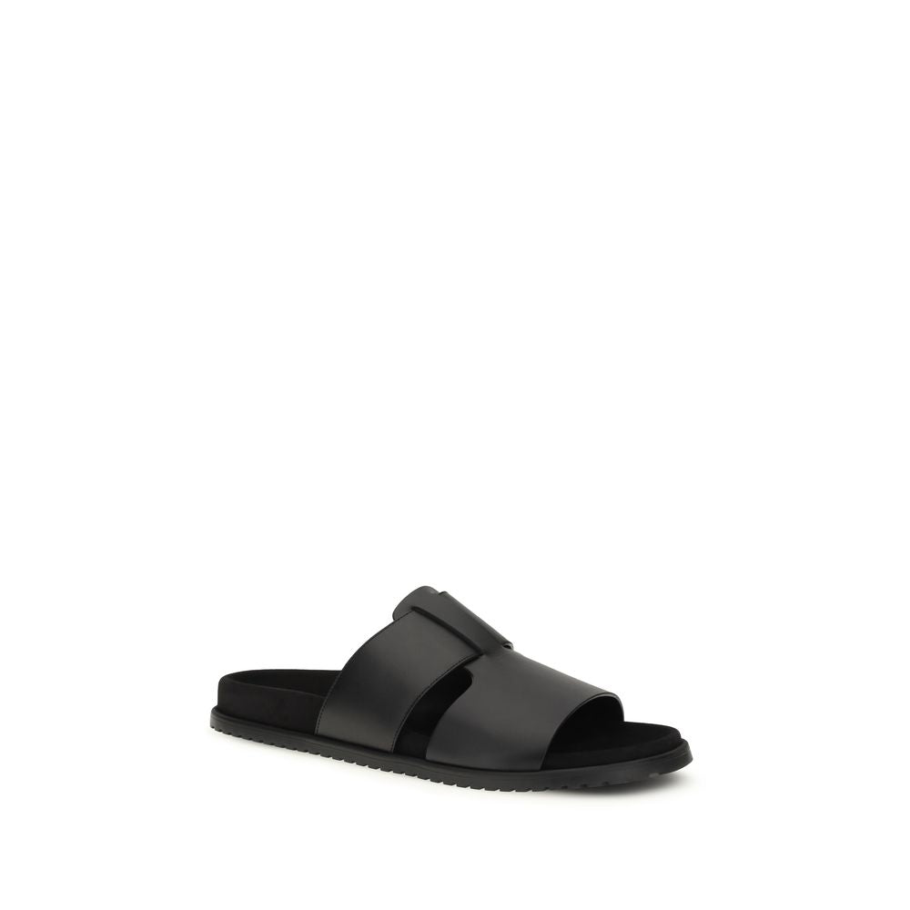 Dolce & Gabbana Black Bos Taurus Calfskin Flat Sandals