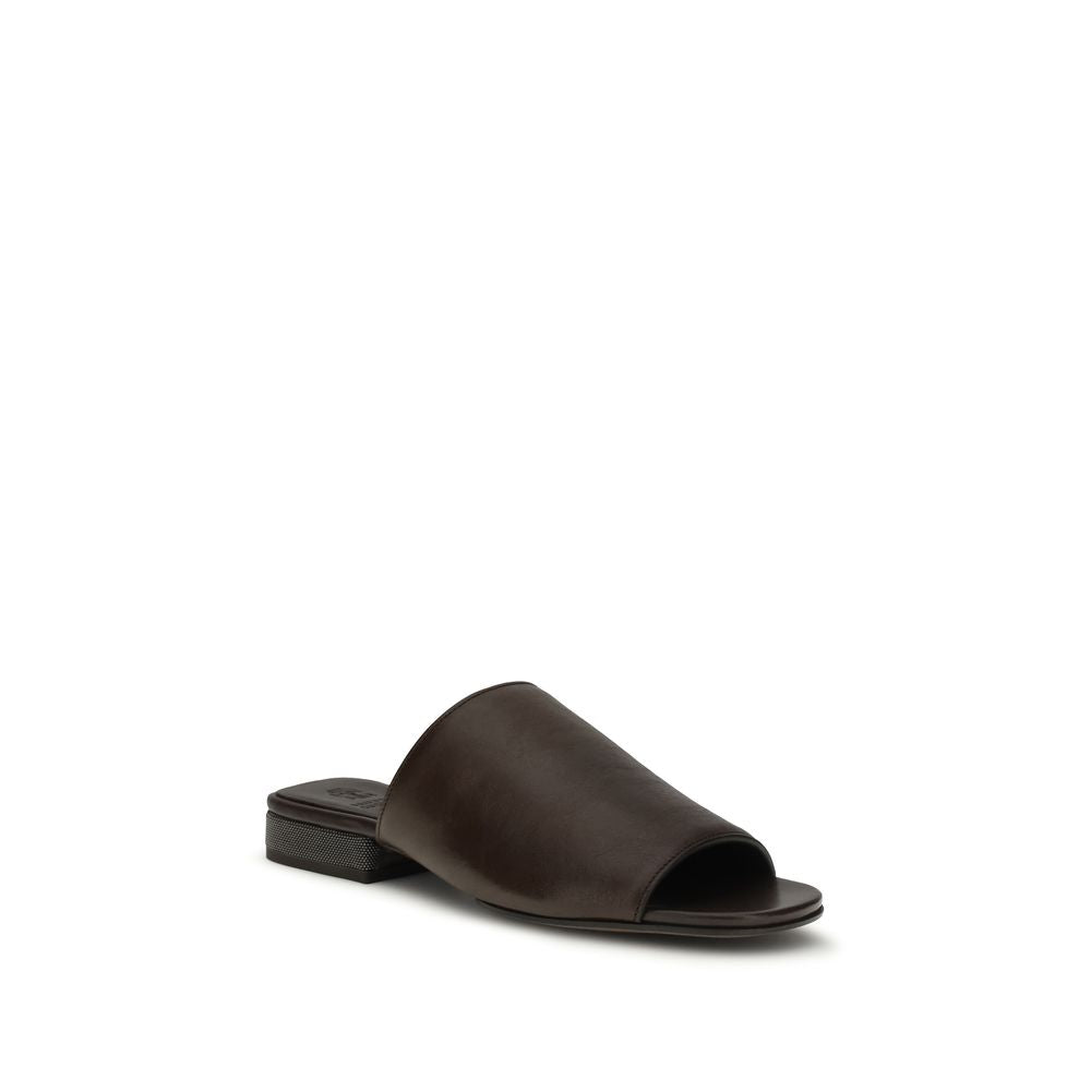 Brunello Cucinelli Braune Kalbsleder-Sandalen Bos Taurus