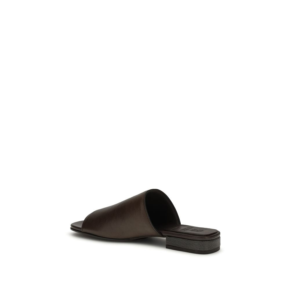 Brunello Cucinelli Braune Kalbsleder-Sandalen Bos Taurus