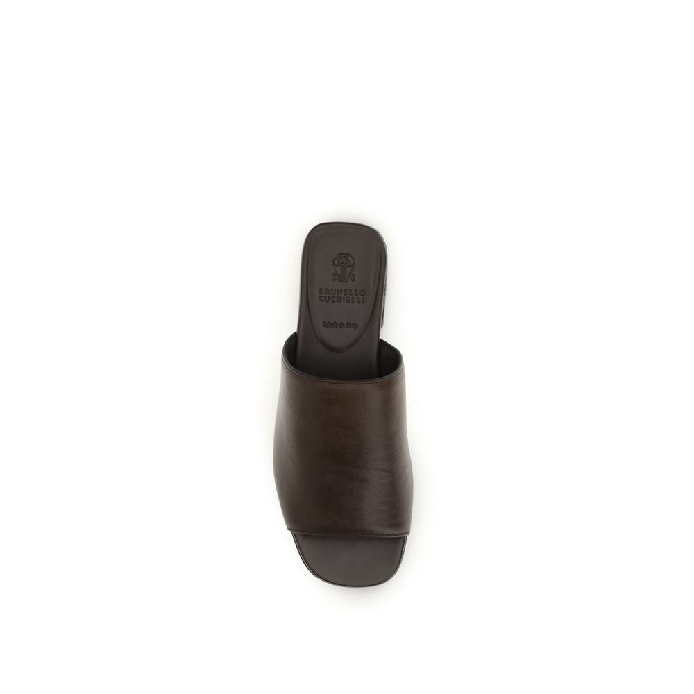 Brunello Cucinelli Braune Kalbsleder-Sandalen Bos Taurus