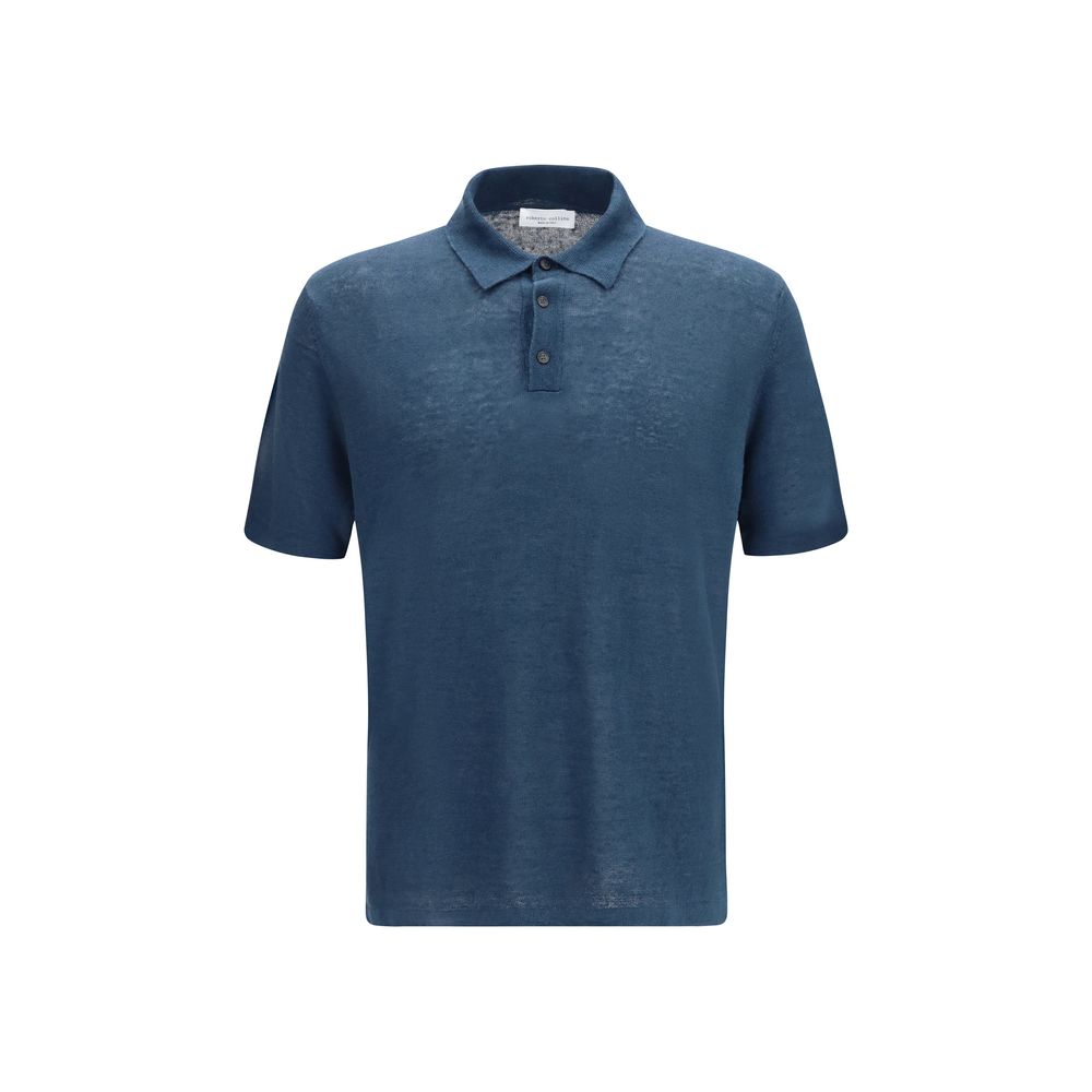 Roberto Collina Blaues Poloshirt aus Leinen