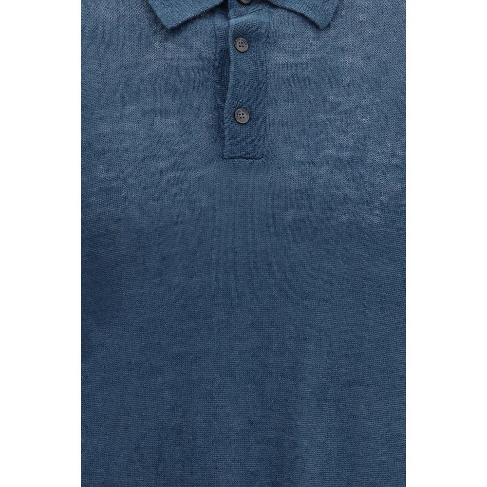 Roberto Collina Blaues Poloshirt aus Leinen