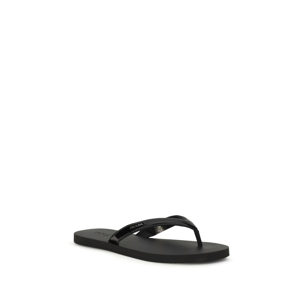 Prada Schwarze Bos Taurus Kalbsleder-Flip-Flop-Sandalen