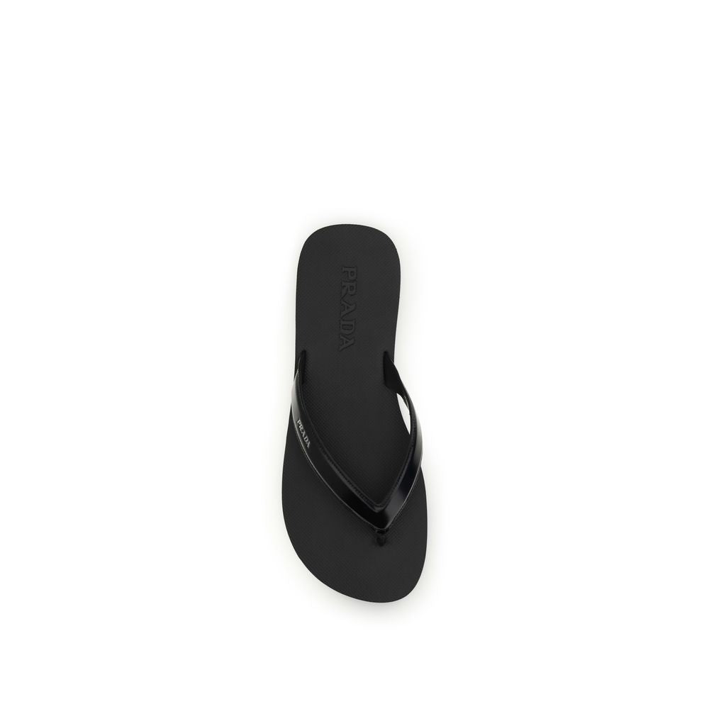 Prada Schwarze Bos Taurus Kalbsleder-Flip-Flop-Sandalen
