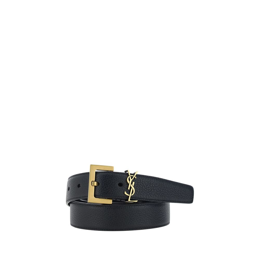 Saint Laurent Schwarzer Kalbsleder Bos Taurus Regular Gürtel