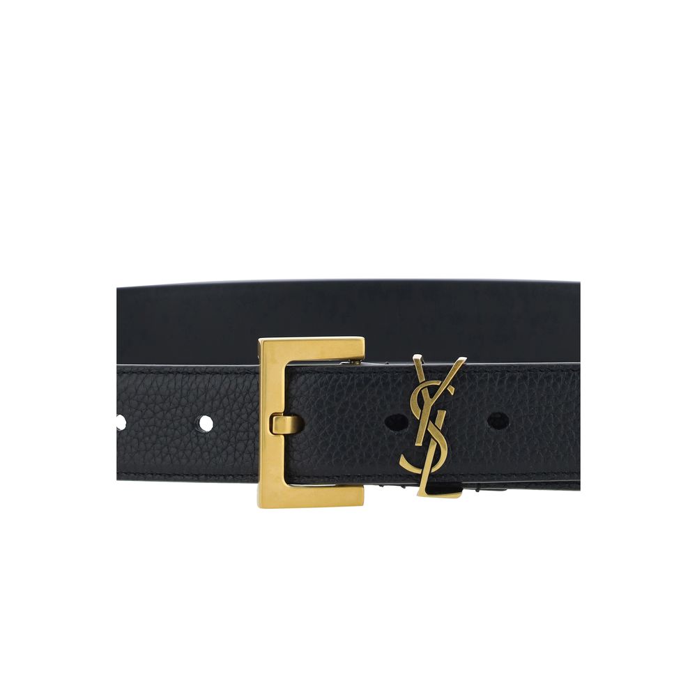 Saint Laurent Schwarzer Kalbsleder Bos Taurus Regular Gürtel