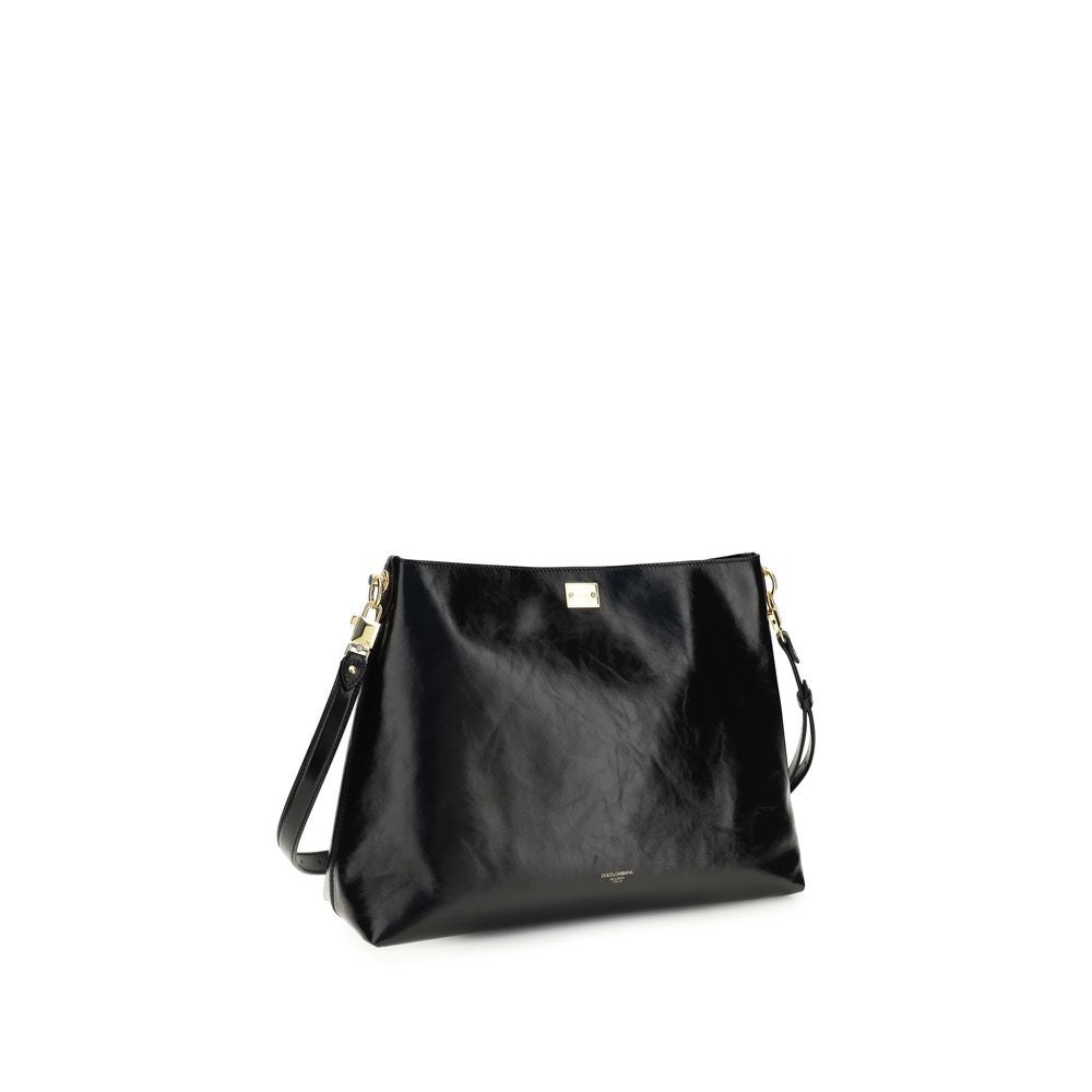 Dolce & Gabbana Schwarze Kalbsleder Bos Taurus Schultertasche