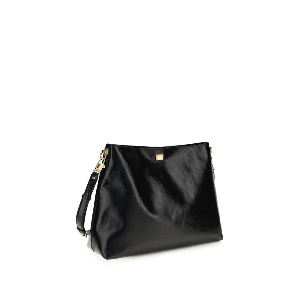 Dolce & Gabbana Schwarze Kalbsleder Bos Taurus Schultertasche