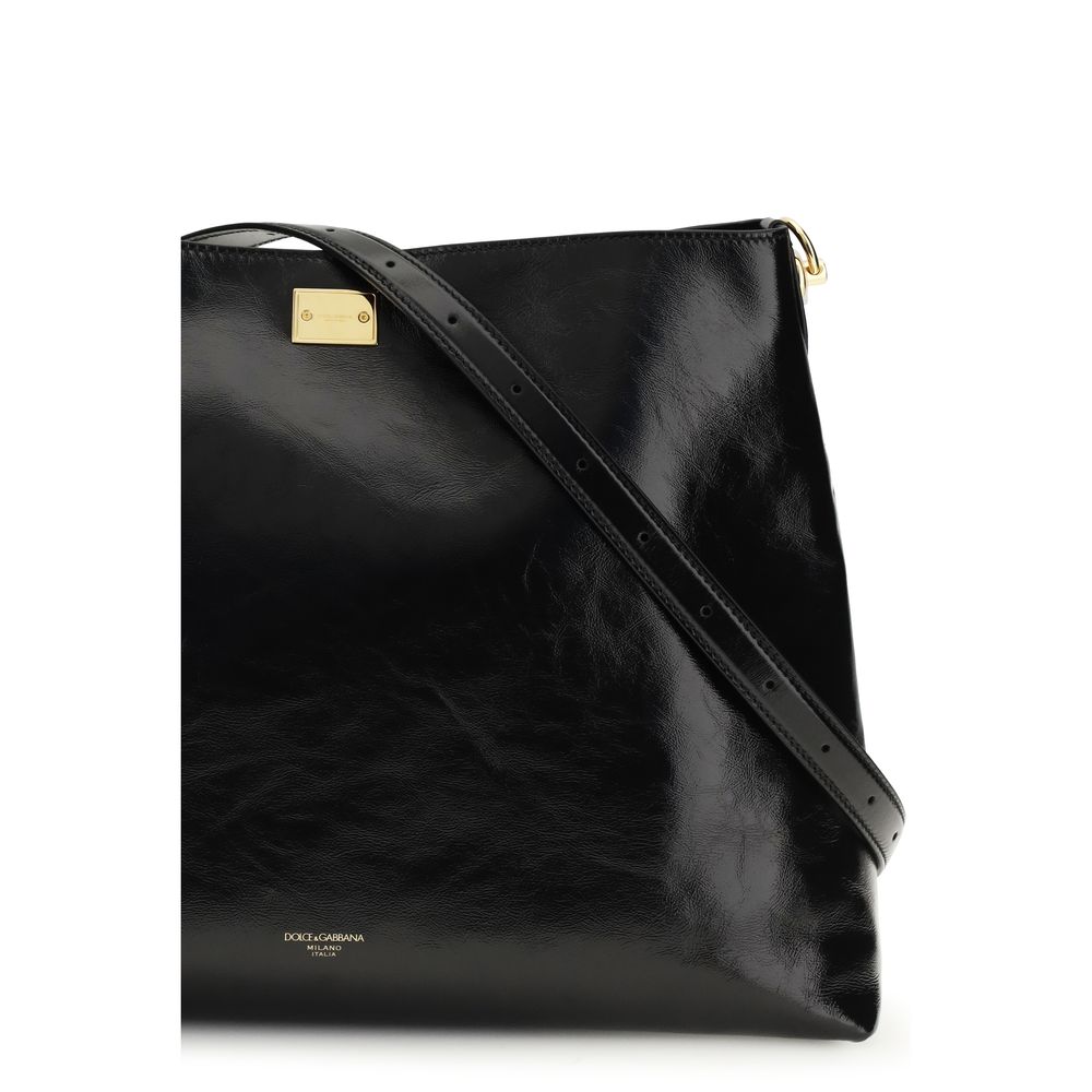 Dolce & Gabbana Schwarze Kalbsleder Bos Taurus Schultertasche