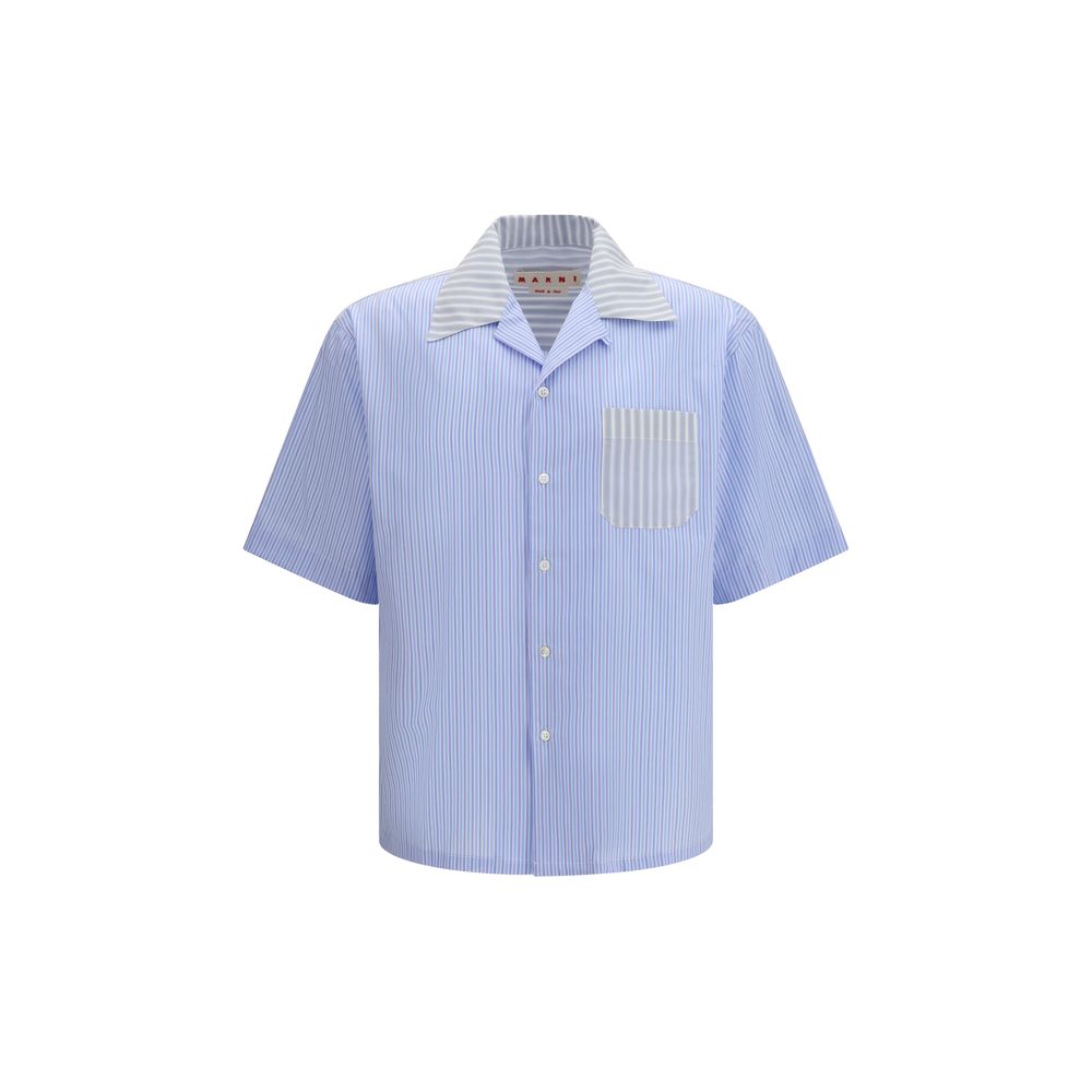 Marni Blaues Baumwollhemd mit Muster