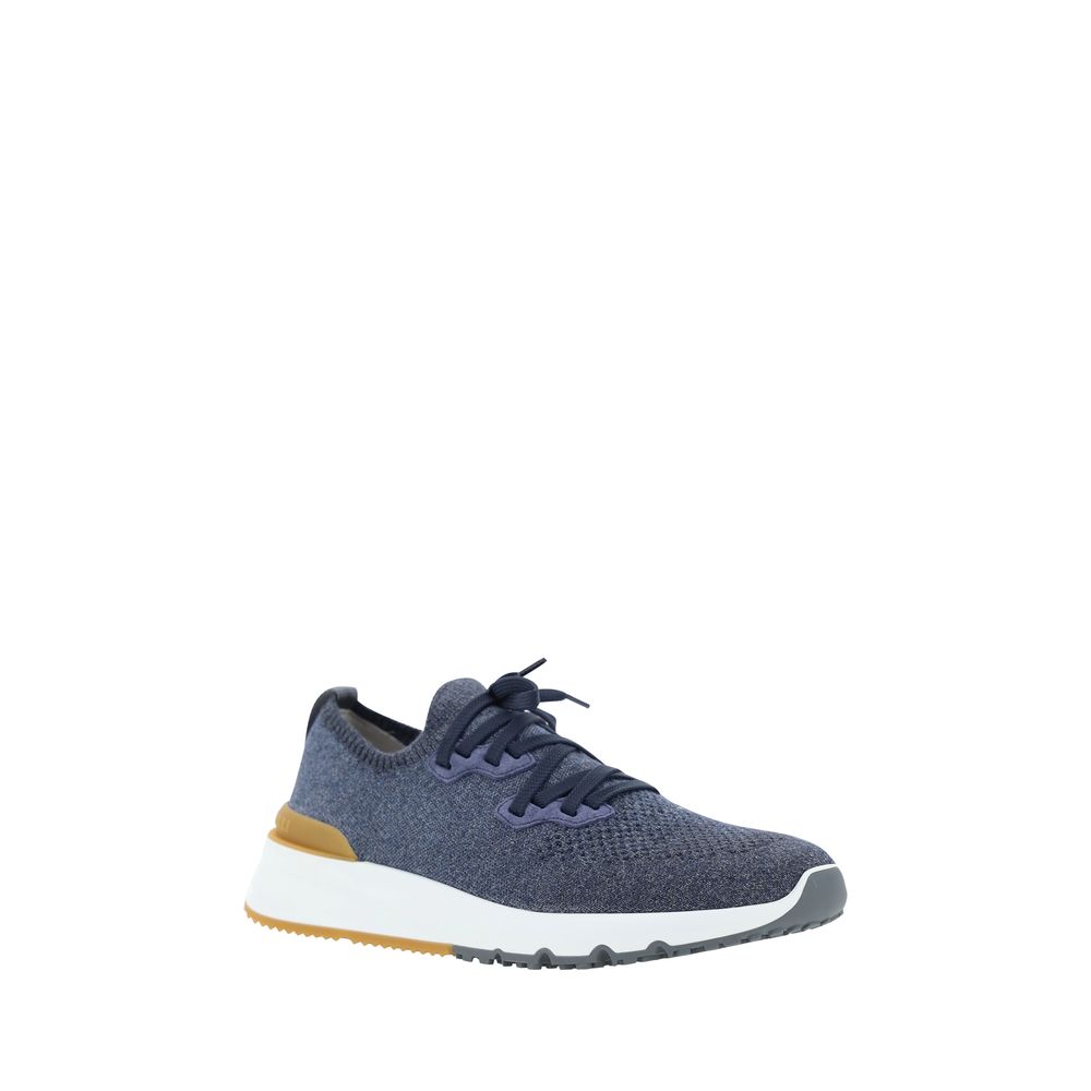 Brunello Cucinelli Blue Cotton Athletic-Style Sneakers